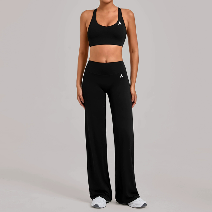 Women's Racerback 2-Piece Fitness Set – U-Neck Bra & Wide-Leg Pants