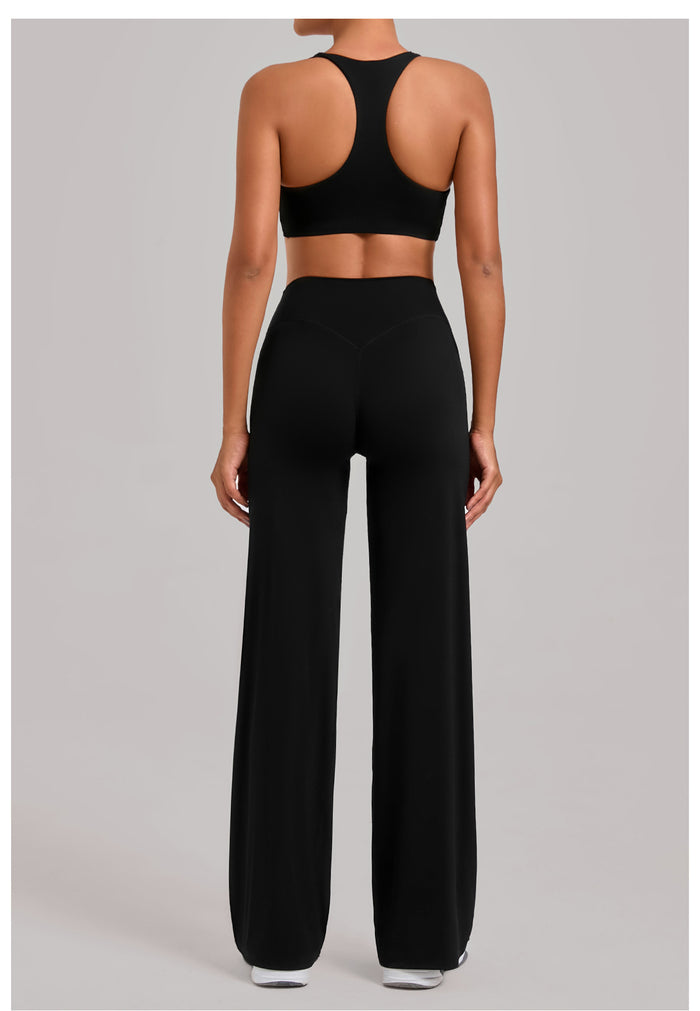 Women's Racerback 2-Piece Fitness Set – U-Neck Bra & Wide-Leg Pants